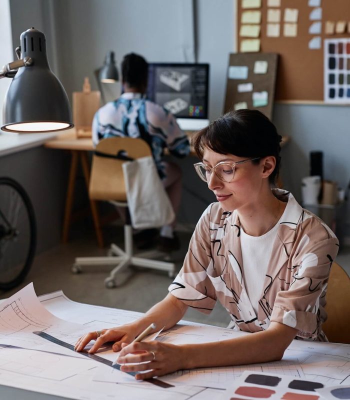woman working on interior design project