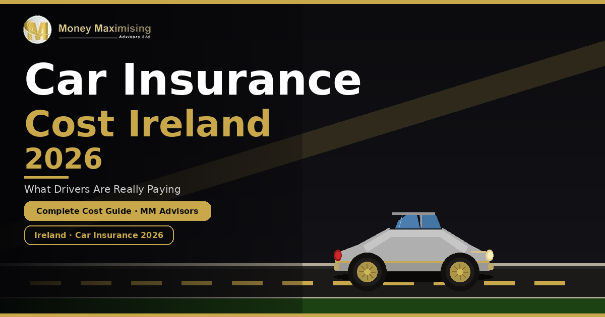 A silver modern car on a dark road illustrating car insurance cost Ireland 2026, showing what drivers across Ireland are really paying, by MM Advisors.