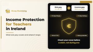 Income protection for teachers: Irish teacher at home reviewing sick pay and salary protection policy