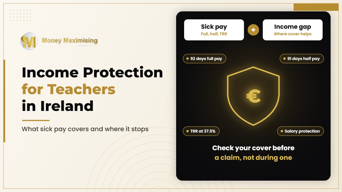 Income protection for teachers: Irish teacher at home reviewing sick pay and salary protection policy