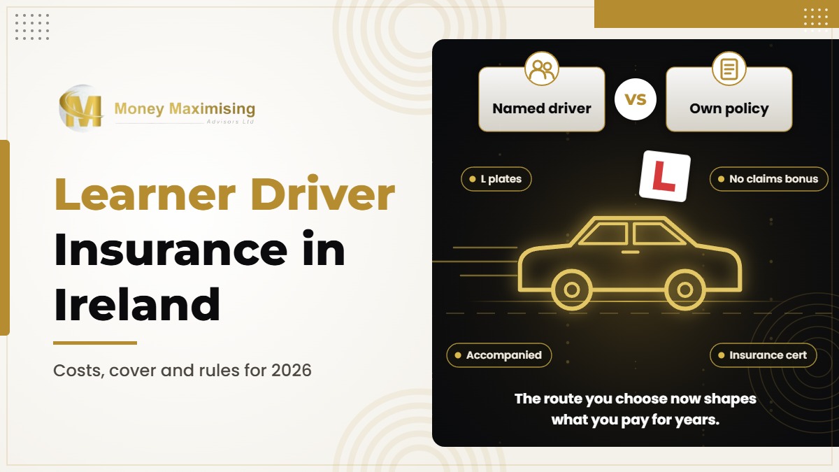 Learner driver insurance Ireland, L plate displayed on a car during a driving lesson